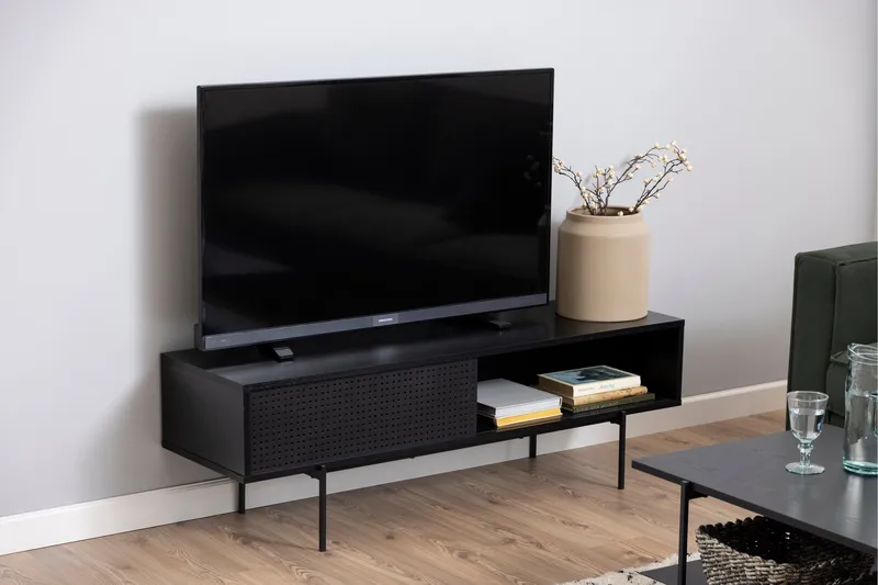 Mehoopany Golvstående Tv-bänk 140 cm med Förvaring i Målat Trä - Svart - Möbler - Tv möbel & mediamöbel - TV bänk & mediabänk