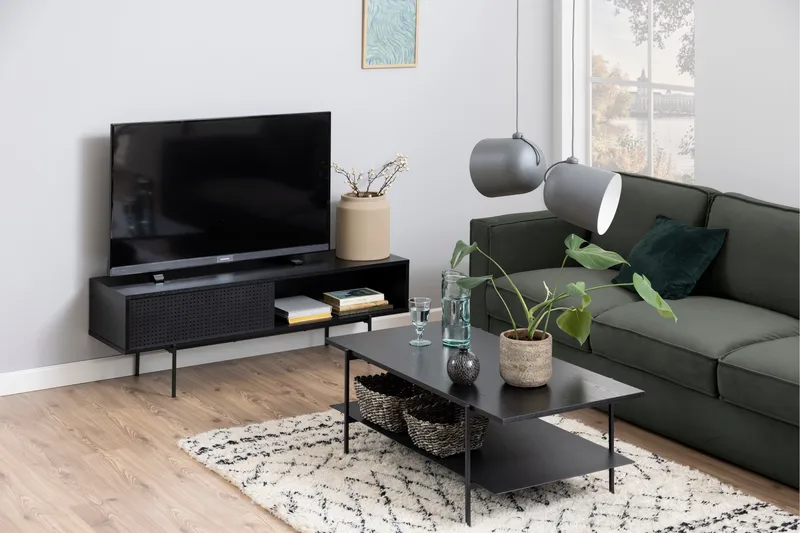 Mehoopany Golvstående Tv-bänk 140 cm med Förvaring i Målat Trä - Svart - Möbler - Tv möbel & mediamöbel - TV bänk & mediabänk