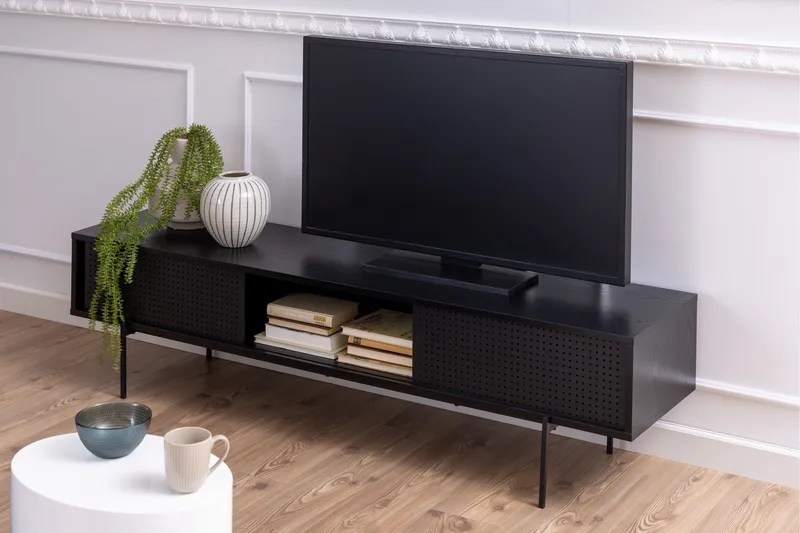 Mehoopany Golvstående Tv Bänk 180 cm med Förvaring i Mörkt Trä - Svart - Möbler - Tv möbel & mediamöbel - TV bänk & mediabänk