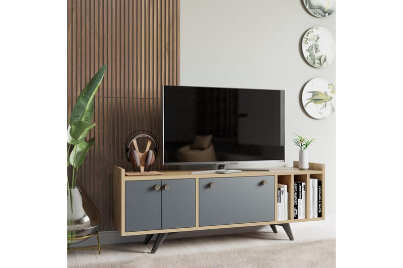 Midelt Tv-bänk 150 cm - Antracit/Natur - Möbler - Tv möbel & mediamöbel - TV bänk & mediabänk