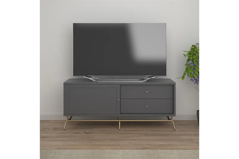 Mirela Golvstående Tv Bänk 150 cm med Förvaring i Målat Trä - Grå - Möbler - Tv möbel & mediamöbel - TV bänk & mediabänk