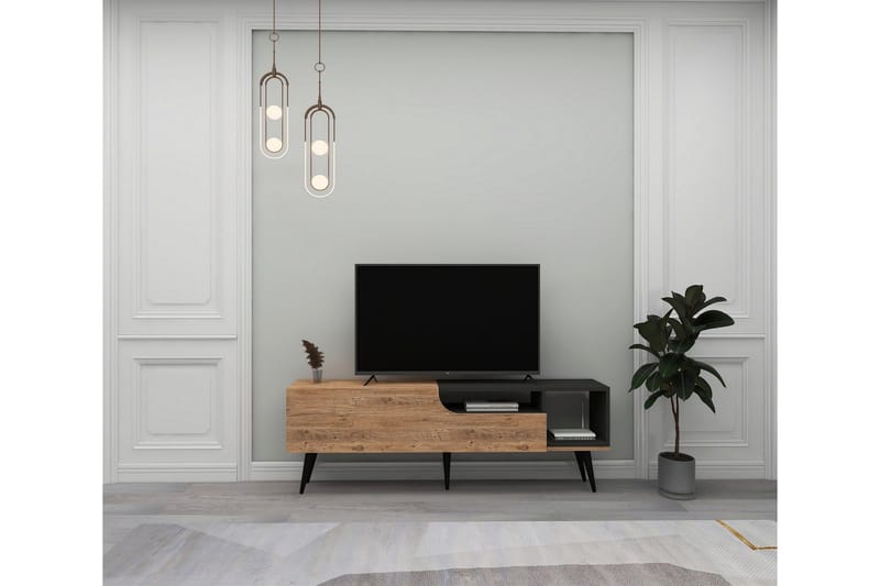 Mul Golvstående TV Bänk 150 cm med Förvaring i Mörkt Trä - Brun - Möbler - Tv möbel & mediamöbel - TV bänk & mediabänk