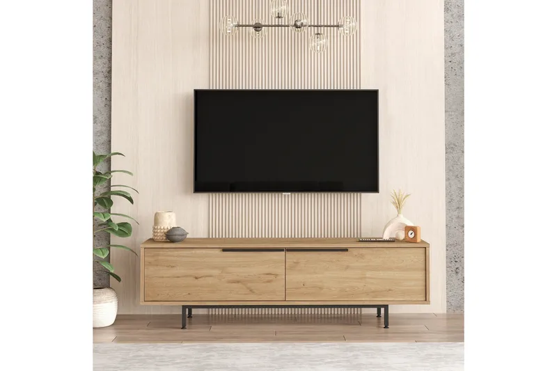 Munish Golvstående TV Bänk 160 cm med Förvaring i Valnöt - Brun - Möbler - Tv möbel & mediamöbel - TV bänk & mediabänk