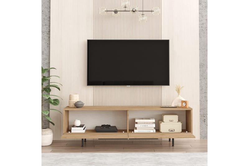 Munish Golvstående TV Bänk 160 cm med Förvaring i Valnöt - Brun - Möbler - Tv möbel & mediamöbel - TV bänk & mediabänk