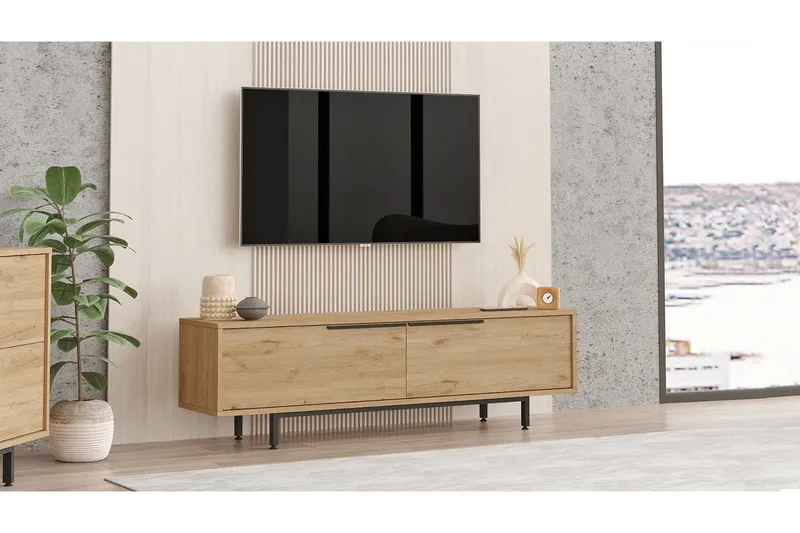Munish Golvstående TV Bänk 160 cm med Förvaring i Valnöt, Brun
