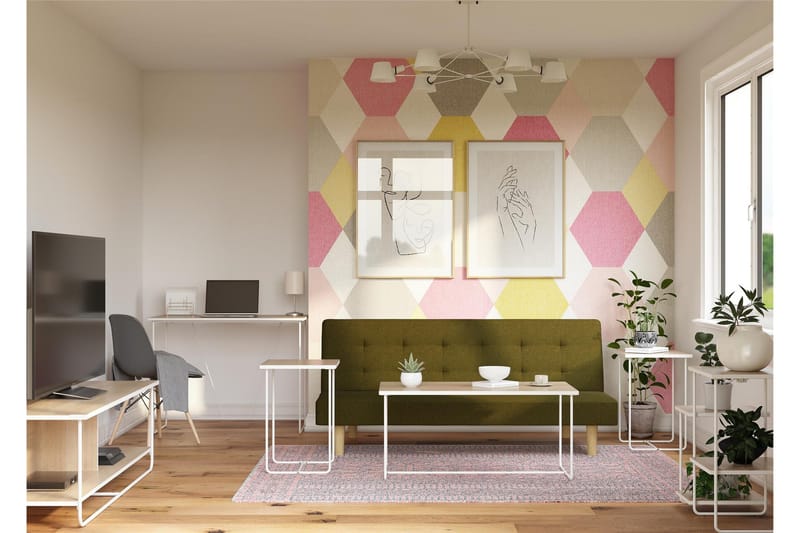 Nadzeya Golvstående Tv-bänk 152,9 cm med Förvaring i Trä med Metallram - Beige - Möbler - Tv möbel & mediamöbel - TV bänk & mediabänk