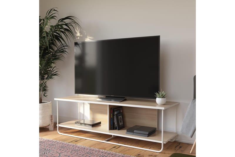 Nadzeya Golvstående Tv-bänk 152,9 cm med Förvaring i Trä med Metallram - Beige - Möbler - Tv möbel & mediamöbel - TV bänk & mediabänk