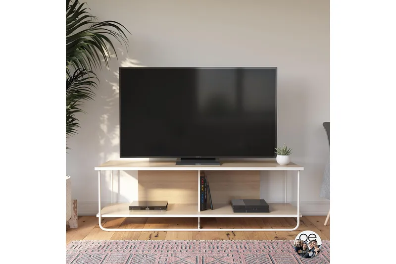 Nadzeya Golvstående Tv-bänk 152,9 cm med Förvaring i Trä med Metallram - Beige - Möbler - Tv möbel & mediamöbel - TV bänk & mediabänk