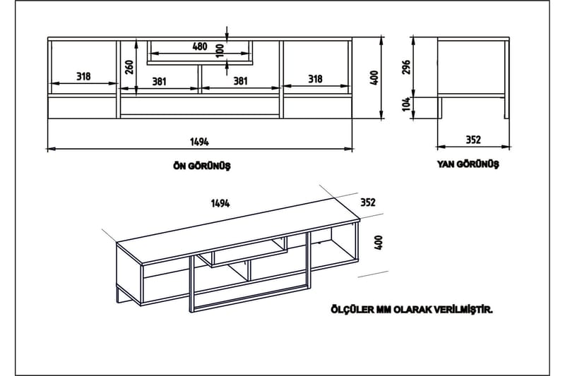 Naftali TV-Bänk 149 cm - Valnöt|Svart - TV bänk & mediabänk