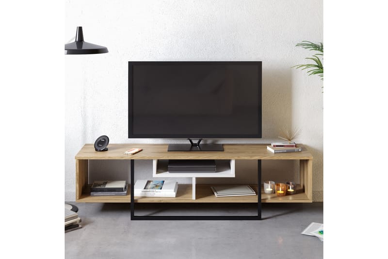 Naftali TV-Bänk 149 cm - Vit/Svart/Ek - Möbler - Tv möbel & mediamöbel - TV bänk & mediabänk