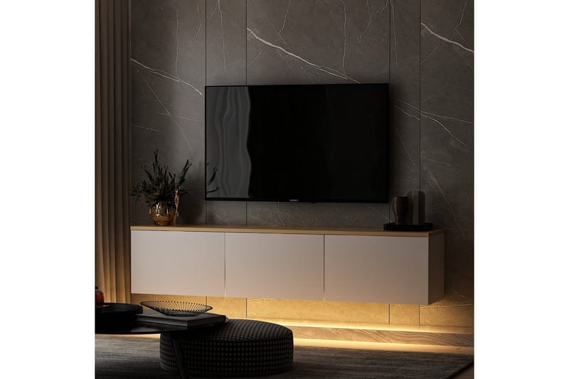 Neon Tv-bänk 160x32 cm Vit/Brun - Hanah Home - Möbler - Tv möbel & mediamöbel - TV bänk & mediabänk