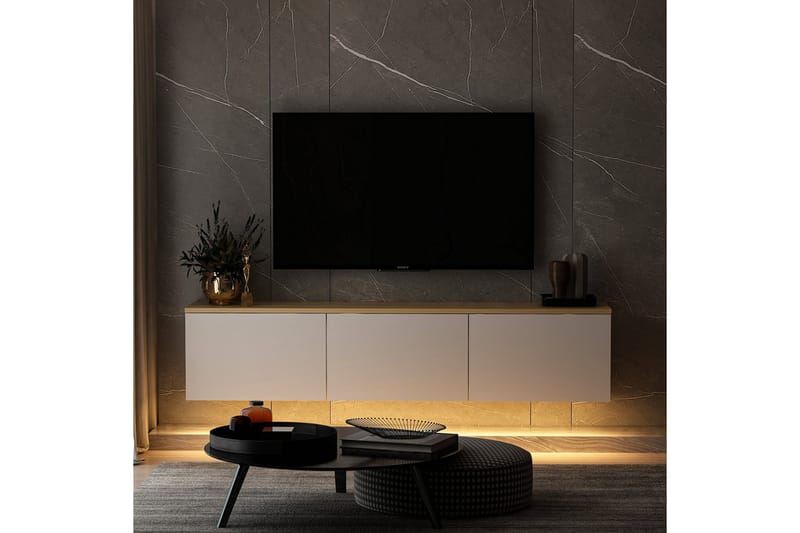 Neon Tv-bänk 160x32 cm Vit/Brun - Hanah Home - Möbler - Tv möbel & mediamöbel - TV bänk & mediabänk