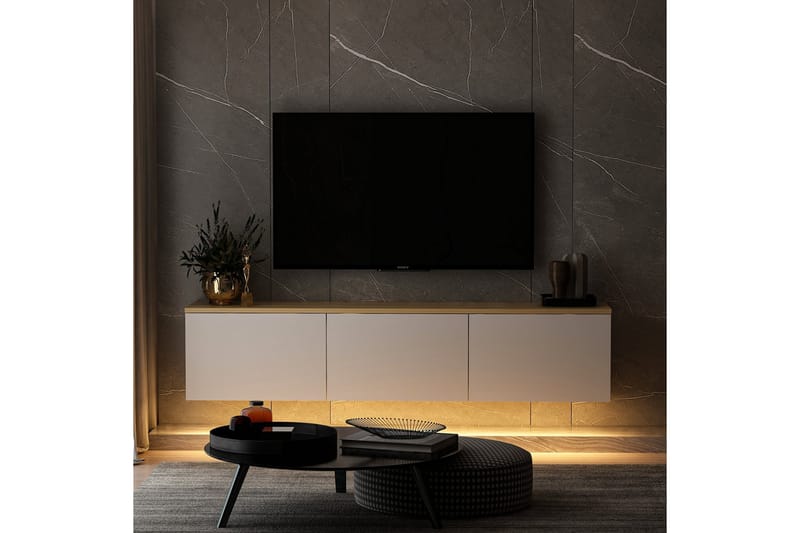 Neon Tv-bänk 160x32 cm Vit/Brun - Hanah Home - TV bänk & mediabänk