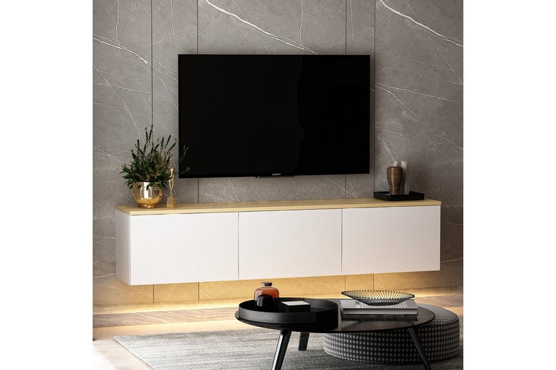 Neon Tv-bänk 160x32 cm Vit/Brun - Hanah Home - Möbler - Tv möbel & mediamöbel - TV bänk & mediabänk