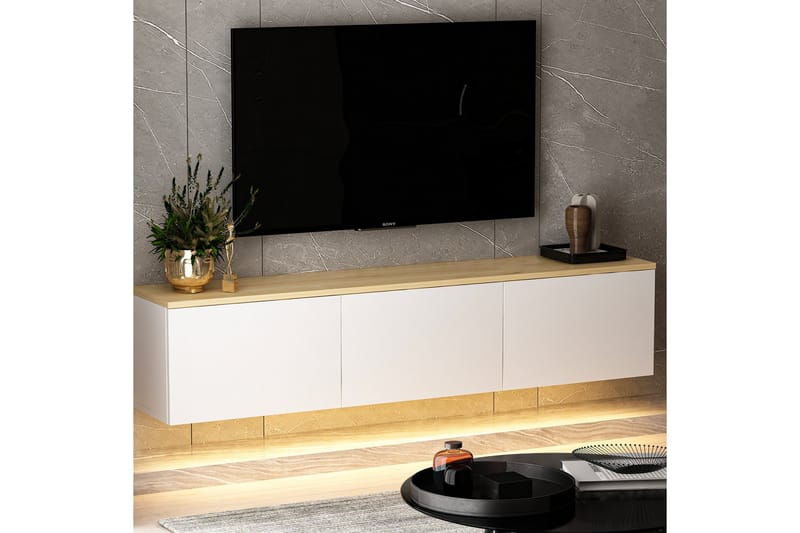 Neon Tv-bänk 160x32 cm Vit/Brun - Hanah Home - Möbler - Tv möbel & mediamöbel - TV bänk & mediabänk