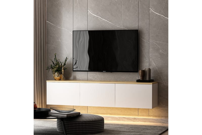 Neon Tv-bänk 160x32 cm Vit/Brun - Hanah Home - Möbler - Tv möbel & mediamöbel - TV bänk & mediabänk