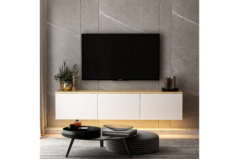 Neon Tv-bänk 160x32 cm Vit/Brun - Hanah Home - Möbler - Tv möbel & mediamöbel - TV bänk & mediabänk