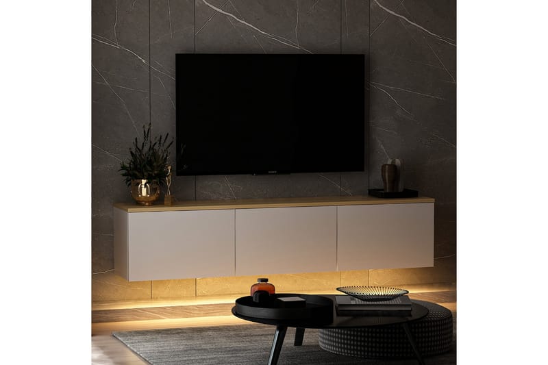 Neon Tv-bänk 160x32 cm Vit/Brun - Hanah Home - Möbler - Tv möbel & mediamöbel - TV bänk & mediabänk