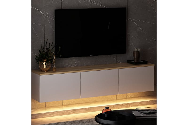 Neon Tv-bänk 160x32 cm Vit/Brun - Hanah Home - Möbler - Tv möbel & mediamöbel - TV bänk & mediabänk