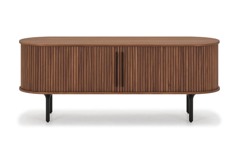 Noira Oval TV bänk Valnöt 150x45 cm Ribbad, Mörkbrunt / Brunt Trä