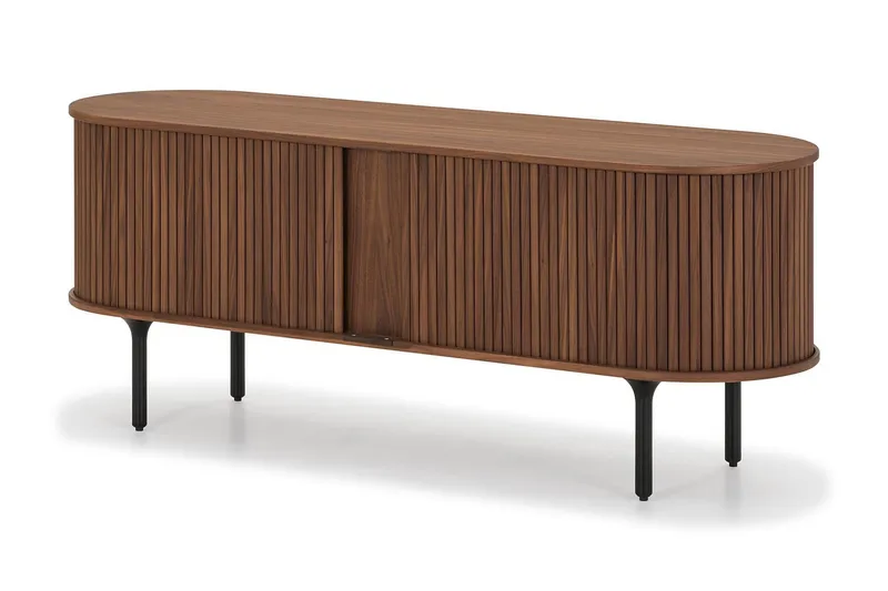 Noira Oval TV bänk Valnöt 150x45 cm Ribbad - Mörkbrunt / Brunt Trä - Möbler - Tv möbel & mediamöbel - TV bänk & mediabänk