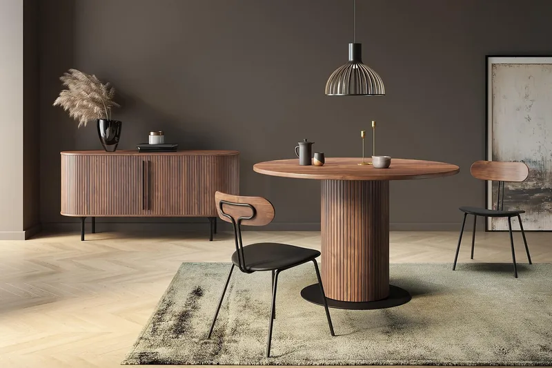 Noira Oval TV bänk Valnöt 150x45 cm Ribbad - Mörkbrunt / Brunt Trä - Möbler - Tv möbel & mediamöbel - TV bänk & mediabänk