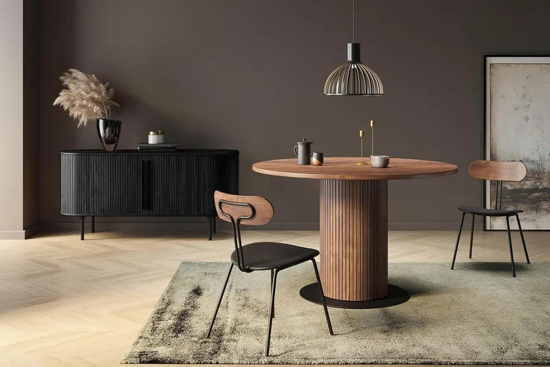 Noira Oval TV bänk Valnöt 150x45 cm Ribbad - Mörkbrunt / Brunt Trä - Möbler - Tv möbel & mediamöbel - TV bänk & mediabänk