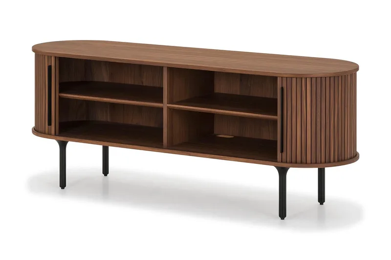 Noira Oval TV bänk Valnöt 150x45 cm Ribbad - Mörkbrunt / Brunt Trä - Möbler - Tv möbel & mediamöbel - TV bänk & mediabänk