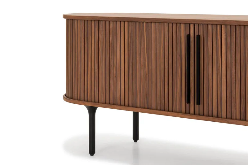 Noira Oval TV bänk Valnöt 150x45 cm Ribbad - Mörkbrunt / Brunt Trä - Möbler - Tv möbel & mediamöbel - TV bänk & mediabänk