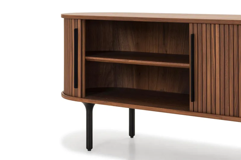 Noira Oval TV bänk Valnöt 150x45 cm Ribbad - Mörkbrunt / Brunt Trä - Möbler - Tv möbel & mediamöbel - TV bänk & mediabänk