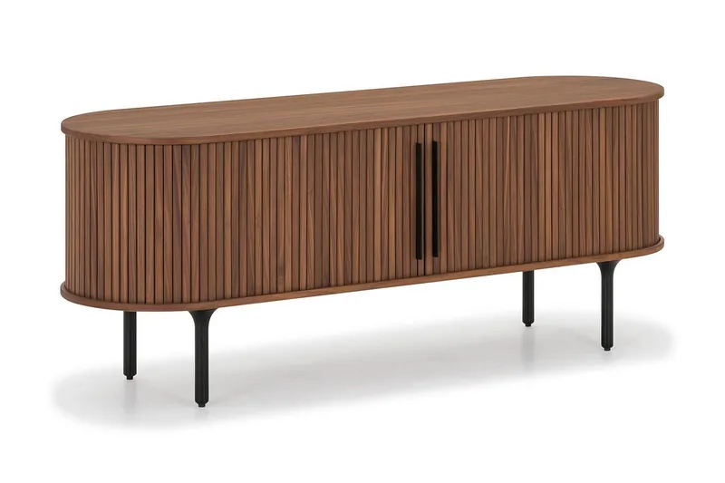 Noira Ribbad Oval TV-bänk 150 cm med Förvaring i Tr ä och Valnöt - Brun - Möbler - Tv möbel & mediamöbel - TV bänk & mediabänk