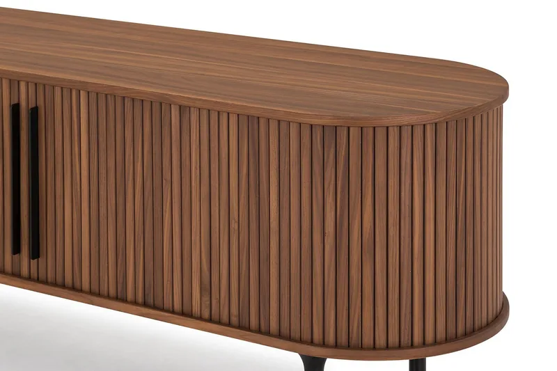 Noira Ribbad Oval TV-bänk 150 cm med Förvaring i Trä och Valnöt - Brun - Möbler - Tv möbel & mediamöbel - TV bänk & mediabänk