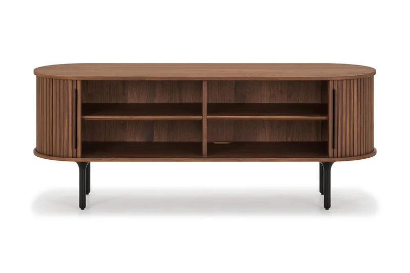 Noira Ribbad Oval TV-bänk 150 cm med Förvaring i Trä och Valnöt - Brun - Möbler - Tv möbel & mediamöbel - TV bänk & mediabänk