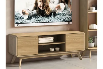 Olivet Golvstående Tv Bänk 140 cm med Förvaring i Ljust Trä - Brun - Möbler - Tv möbel & mediamöbel - TV bänk & mediabänk
