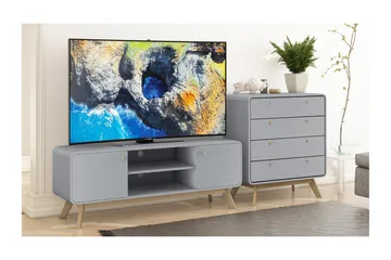 Olivet TV Bänk Rektangulär 140 cm med Förvaring i Målat Trä - Grå - Möbler - Tv möbel & mediamöbel - TV bänk & mediabänk