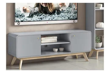 Olivet TV Bänk Rektangulär 140 cm med Förvaring i Målat Trä - Grå - Möbler - Tv möbel & mediamöbel - TV bänk & mediabänk
