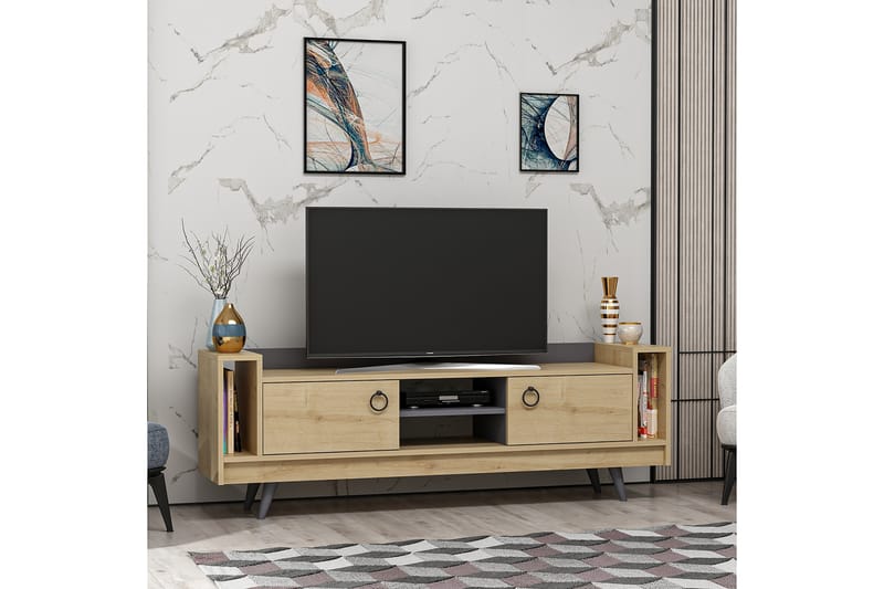 Opelika Tv-bänk 160 cm - Natur/Antracit - TV bänk & mediabänk