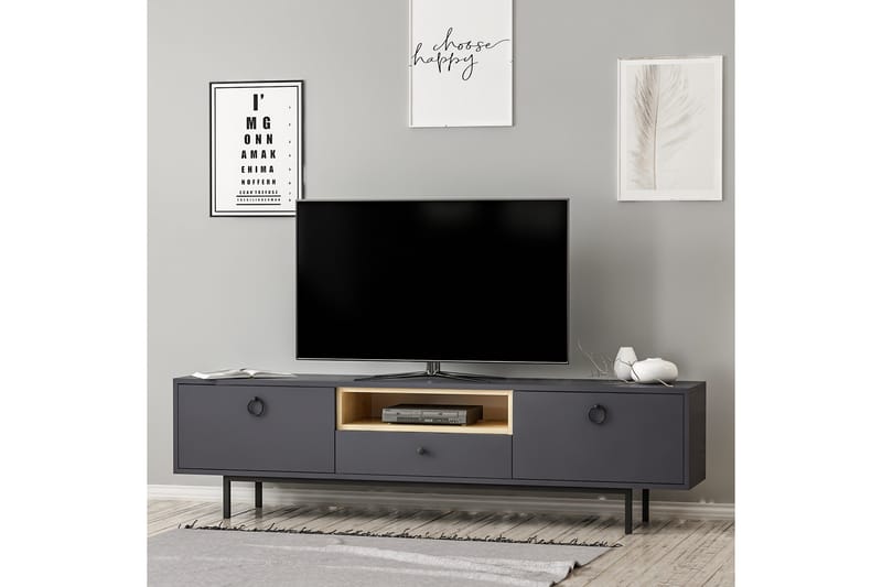 Papias Golvstående Tv Bänk 180 cm med Förvaring i Mörkt Trä - Antracit - Möbler - Tv möbel & mediamöbel - TV bänk & mediabänk