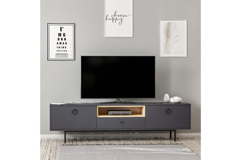 Papias Golvstående Tv Bänk 180 cm med Förvaring i Mörkt Trä - Antracit - Möbler - Tv möbel & mediamöbel - TV bänk & mediabänk