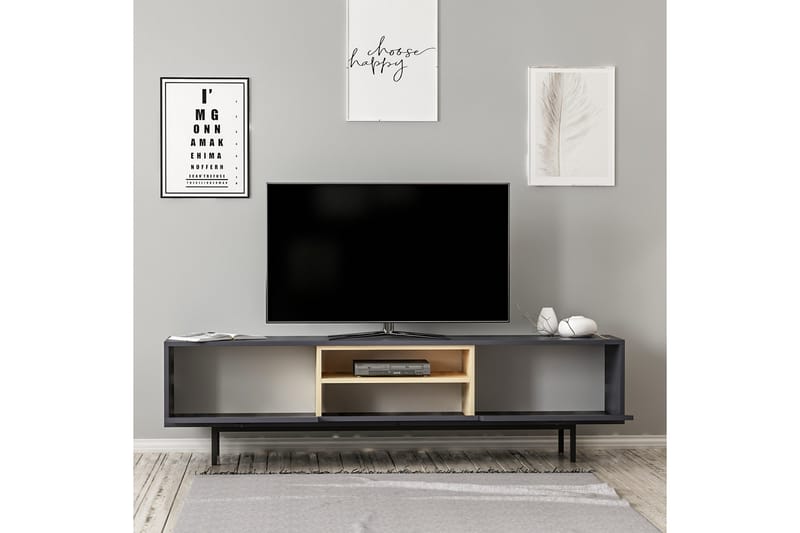 Papias Golvstående Tv Bänk 180 cm med Förvaring i Mörkt Trä - Antracit - Möbler - Tv möbel & mediamöbel - TV bänk & mediabänk