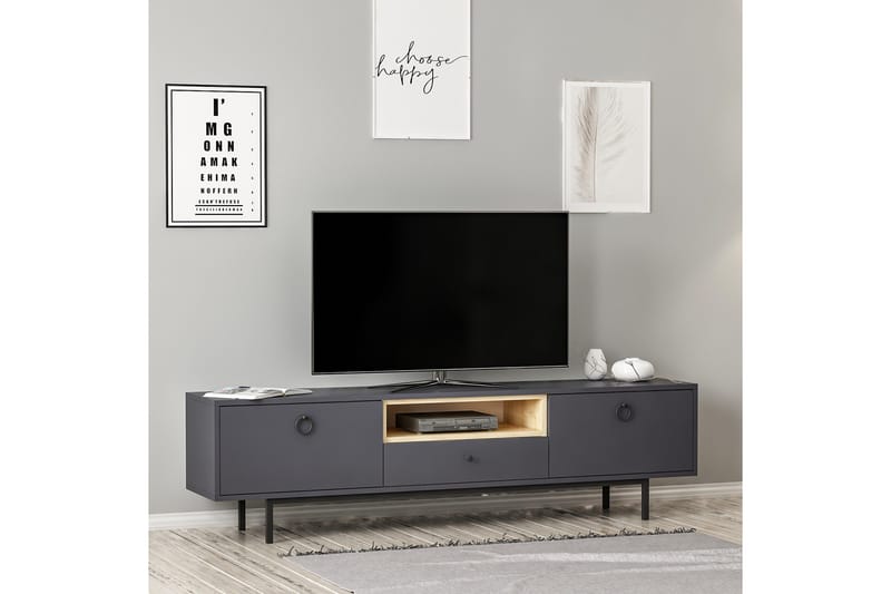 Papias Golvstående Tv Bänk 180 cm med Förvaring i Mörkt Trä - Antracit - Möbler - Tv möbel & mediamöbel - TV bänk & mediabänk
