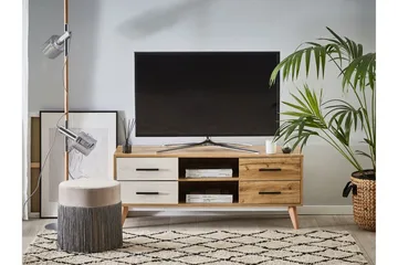 Poblat Golvstående TV Bänk 120 cm med Förvaring i Bok - Ekbrun - Möbler - Tv möbel & mediamöbel - TV bänk & mediabänk