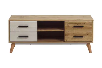 Poblat Golvstående TV Bänk 120 cm med Förvaring i Bok - Ekbrun - Möbler - Tv möbel & mediamöbel - TV bänk & mediabänk