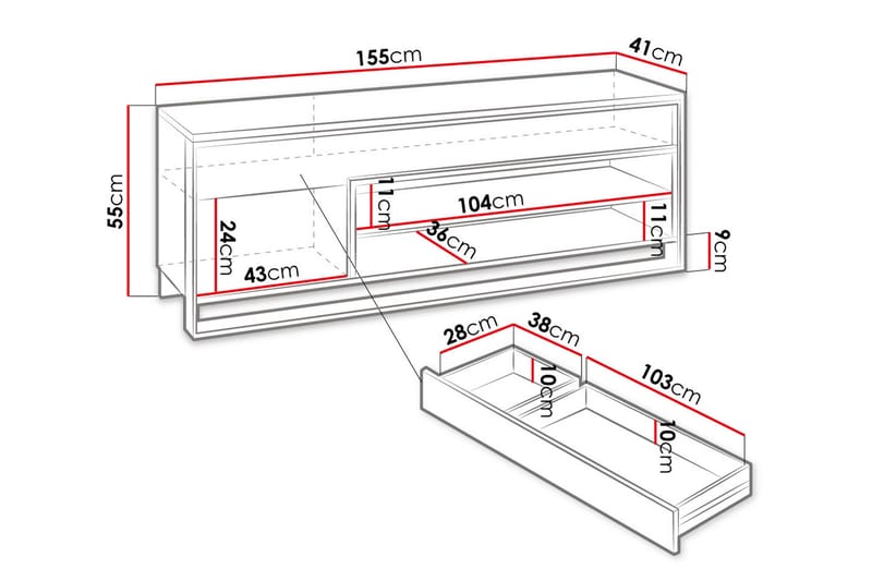 Quant 41x155 cm - Ek/Svart - Möbler - Tv möbel & mediamöbel - TV bänk & mediabänk