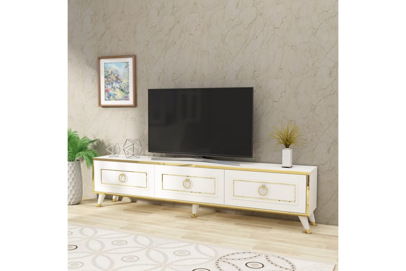 Rame Tv-bänk 180 cm - Guld/Vit - Möbler - Tv möbel & mediamöbel - TV bänk & mediabänk