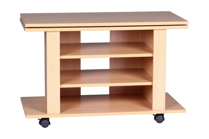 Reeti Golvstående TV Bänk 75 cm med Hjul och Förvaring i Ljust Trä, Beige
