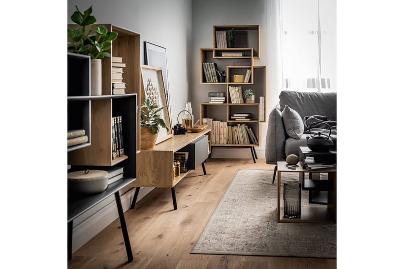Ribbon TV-bänk 160 cm med Förvaring Trä/Natur/Grå/Svart - VOX - Möbler - Tv möbel & mediamöbel - TV bänk & mediabänk