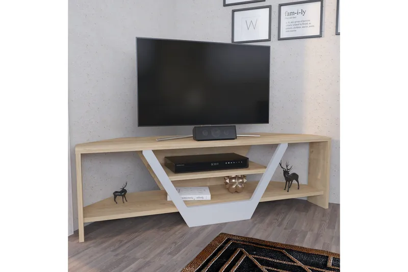 Rinorea Golvstående TV-bänk 120 cm med Förvaring i Ljust Trä - Ljusbrun - Möbler - Tv möbel & mediamöbel - TV bänk & mediabänk