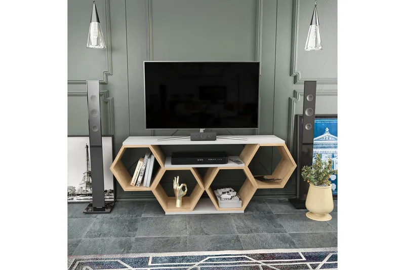 Rinorea Golvstående TV-bänk 140 cm med Förvaring i Målat Trä - Vit - Möbler - Tv möbel & mediamöbel - TV bänk & mediabänk