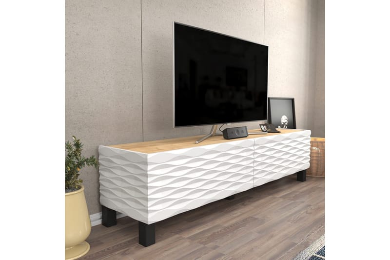 Rinorea Golvstående TV-bänk 149,2x38 cm med Förvaring i Ek - Vit - Möbler - Tv möbel & mediamöbel - TV bänk & mediabänk